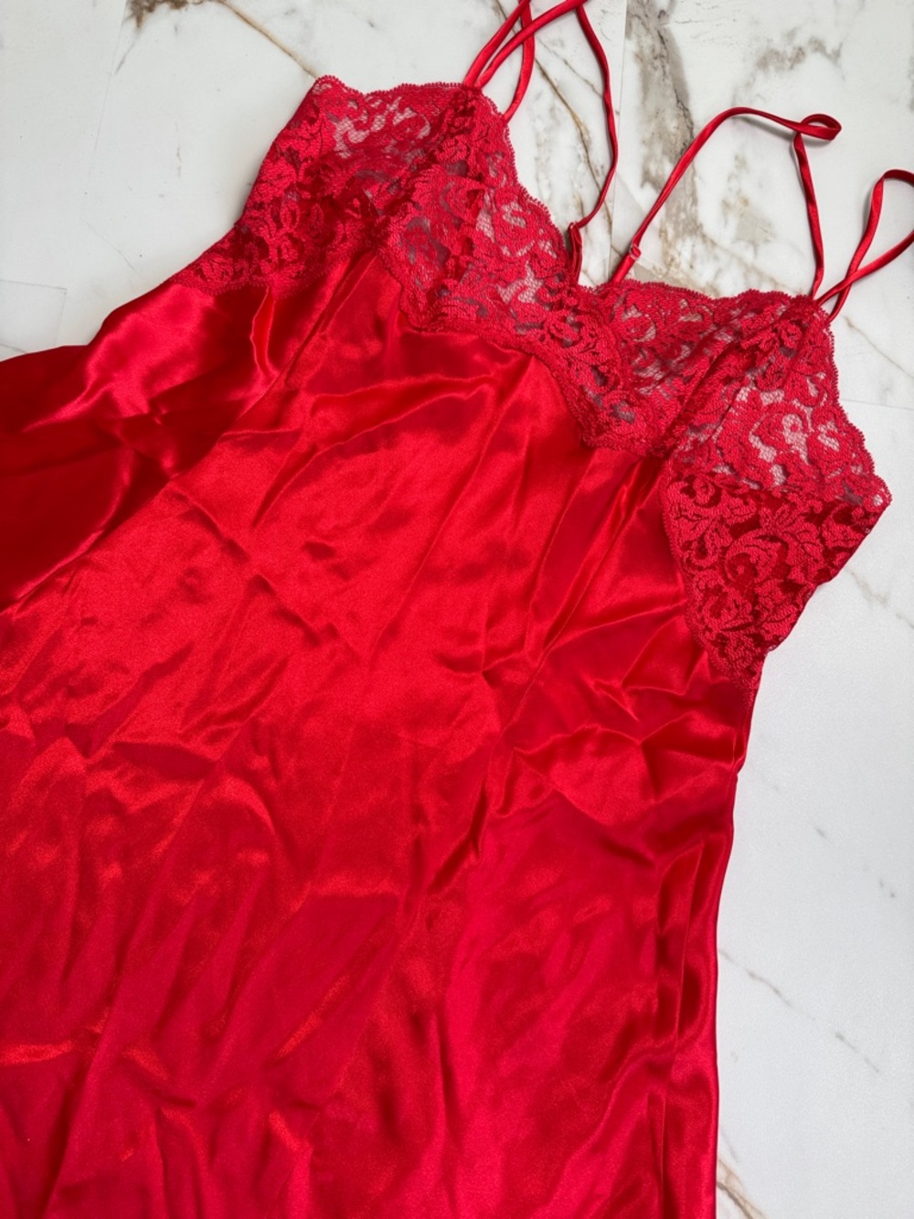 VINTAGE Victoria’s Secret “Heart Label” RED Slip Dress Lace Sexy Trendy
